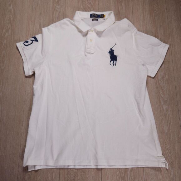 Polo Ralph Lauren Polo Shirt Mens XL White Big Pony 3 Sleeve Patch Embroidered - Picture 1 of 10